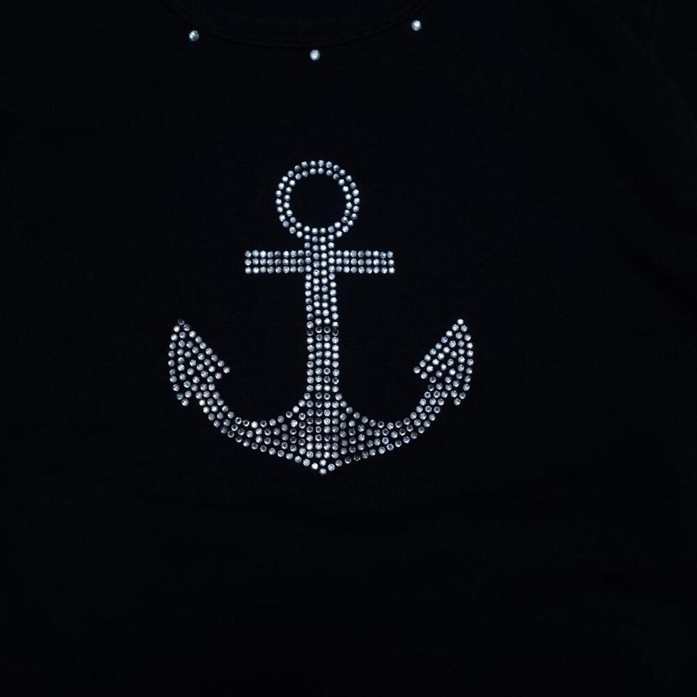 Las Olas Black Rhinestone Anchor Nautical Top Coastal Glam XL Vintage Y2K - Picture 4 of 6